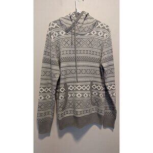 The Slope Gray & White Geometric Pattern Knit Hoodie Sweater L Aztec